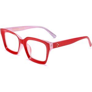 Women's Red Eyewear Oversized Square Thick Acetate Frame Light Blocking Glasses